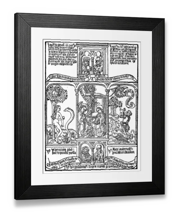 Framed Print : Facsimile of a page from the first printed Latin edition of the Bible of the Poor