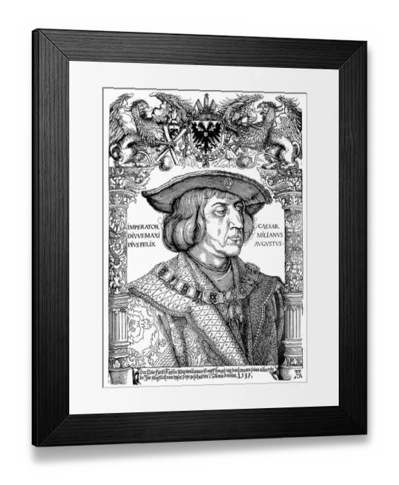 Framed Print : Emperor Maximilian I. Facsimile after a woodcut by Albrecht Duerer Framed Print : Emperor Maximilian I. Facsimile after a woodcut by Albrecht Duerer