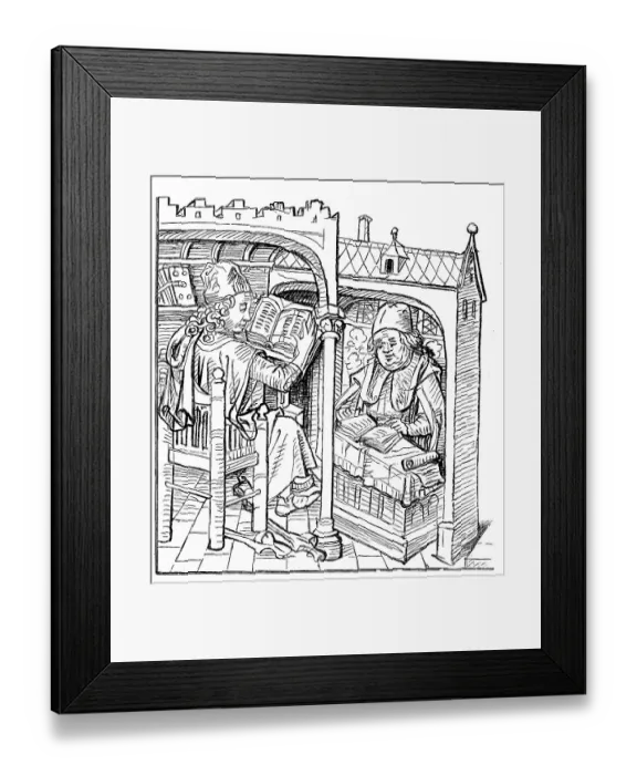 Framed Print : Scholars studying at reading desks Framed Print : Scholars studying at reading desks