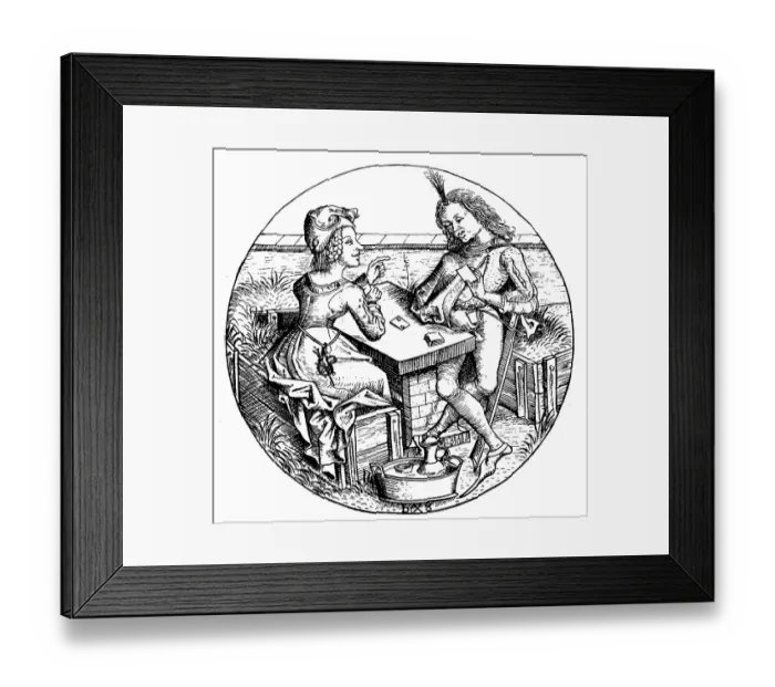 Framed Print : Lost part, a man and a woman playing cards Framed Print : Lost part, a man and a woman playing cards