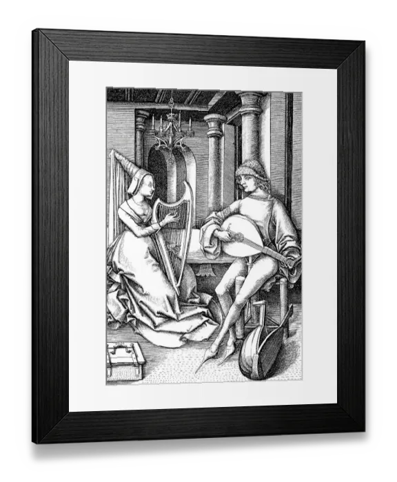 Framed Print : House music with harp and lute