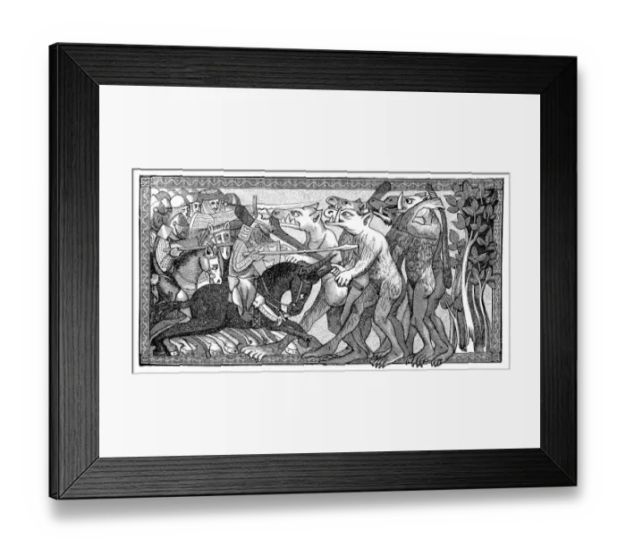 Framed Print : Alexander in battle with fantastic creatures in human form with horse heads and giant teeth Framed Print : Alexander in battle with fantastic creatures in human form with horse heads and giant teeth