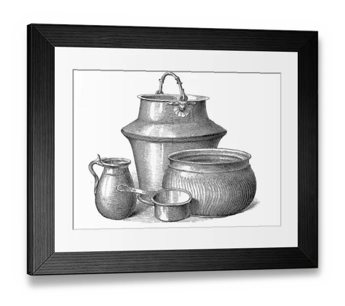 Framed Print : Vessels from Roman times, a bronze jug from the left