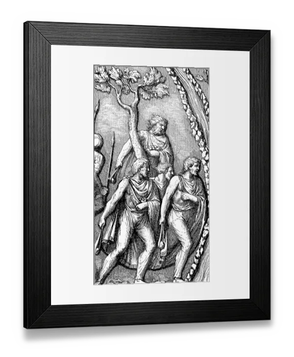 Framed Print : Germans with slingshots emerge from a forest