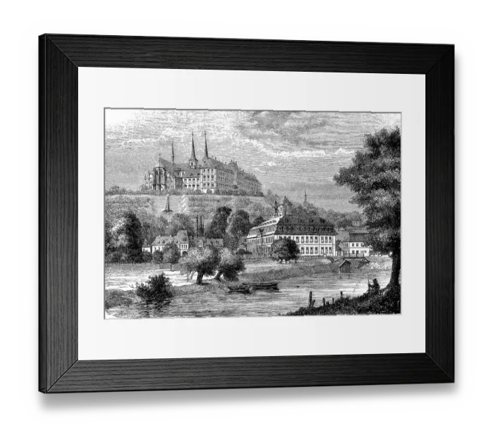 Framed Print : The monastery on the Michelsberg and the Buergerhofspital in Bamberg