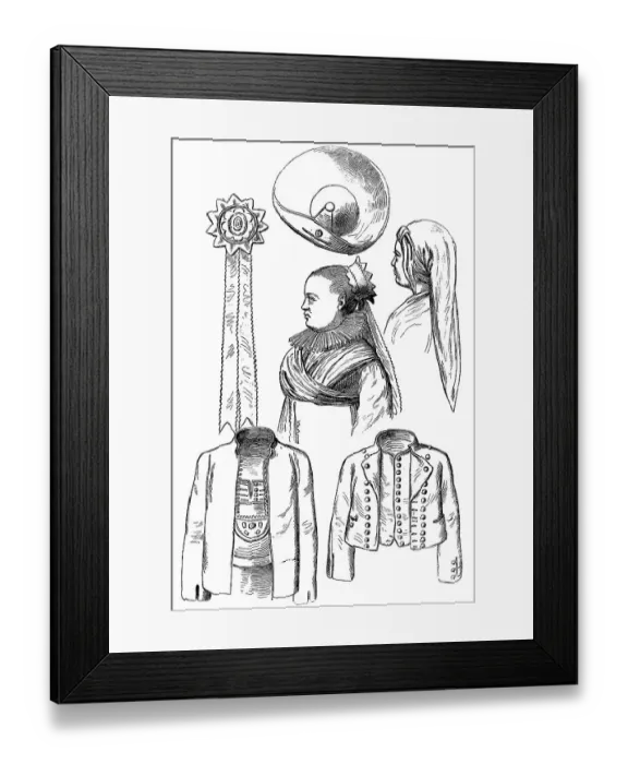 Framed Print : Various garments of the festive traditional costume of the Hummeln Framed Print : Various garments of the festive traditional costume of the Hummeln