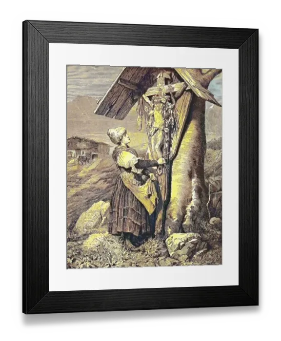Framed Print : Woman in front of a field cross in the Alps Framed Print : Woman in front of a field cross in the Alps
