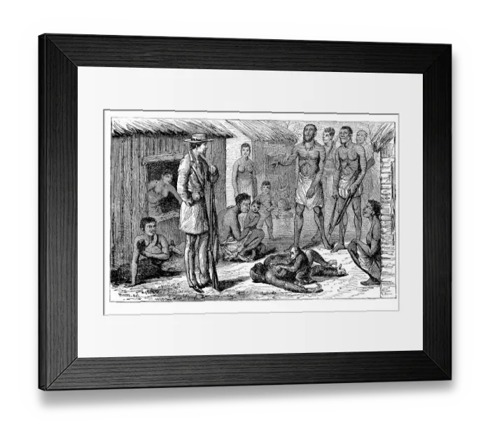 Framed Print : Natives standing in front of a hunter who shot a gorilla that had a cub Framed Print : Natives standing in front of a hunter who shot a gorilla that had a cub