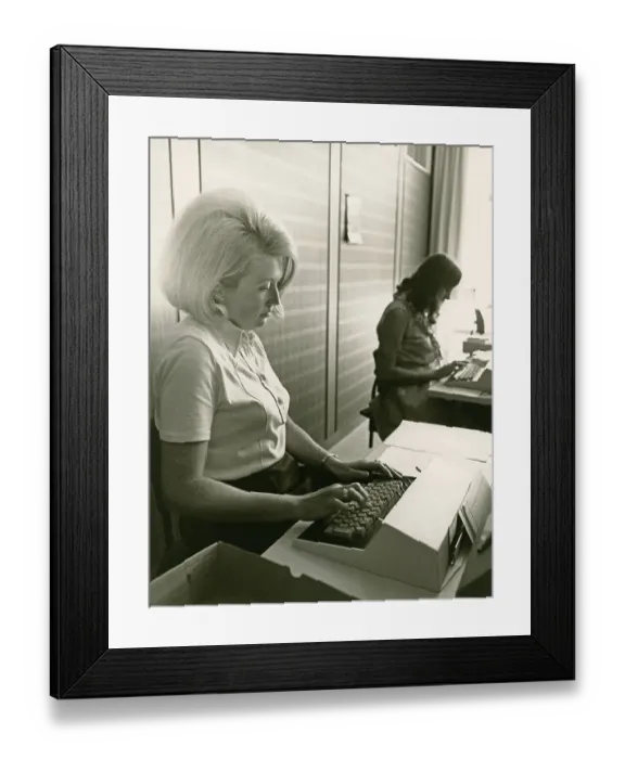 Framed Print : Data input, punching machines punch punch cards on which the commands are encrypted