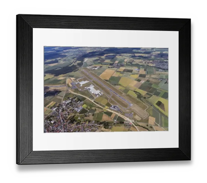 Framed Print : Runway, aerial view of Kassel Airport Framed Print : Runway, aerial view of Kassel Airport