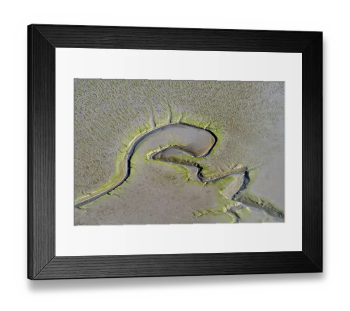 Framed Print : Aerial view of tidal creeks and sandbanks in the North Sea