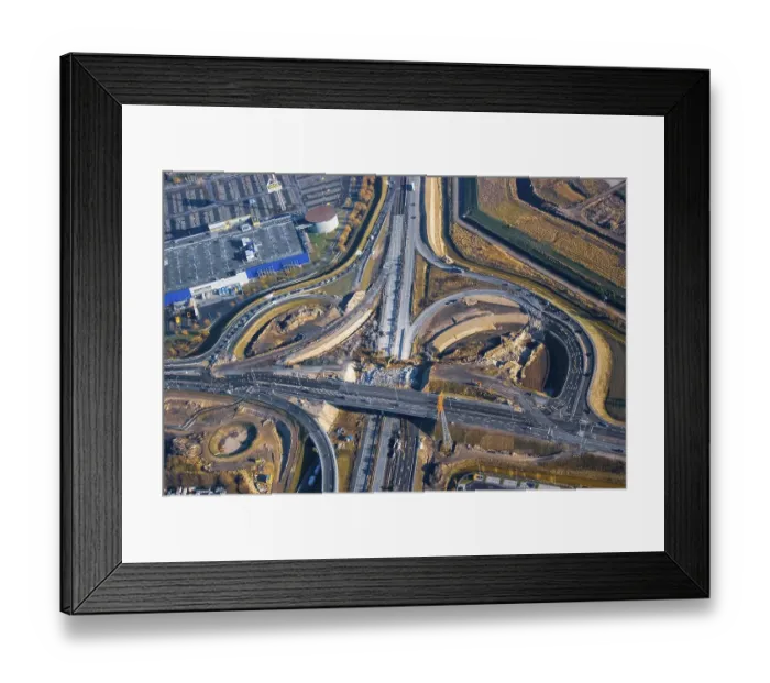 Framed Print : Aerial view of a motorway construction site Framed Print : Aerial view of a motorway construction site