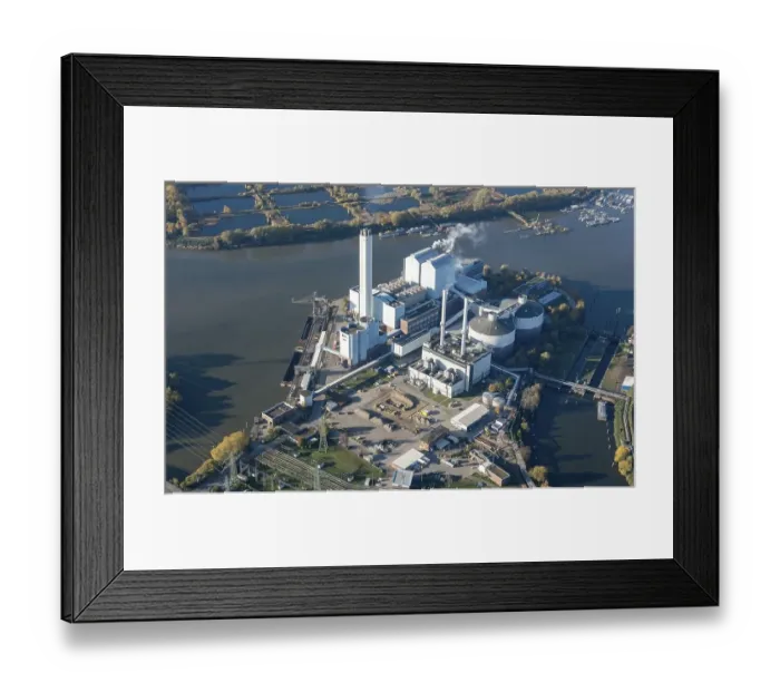 Framed Print : Aerial view of Tiefstack CHP plant with borehole for geothermal energy