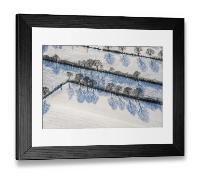 Framed Print : Aerial view of an artic landscape in Schleswig-Holstein with snow