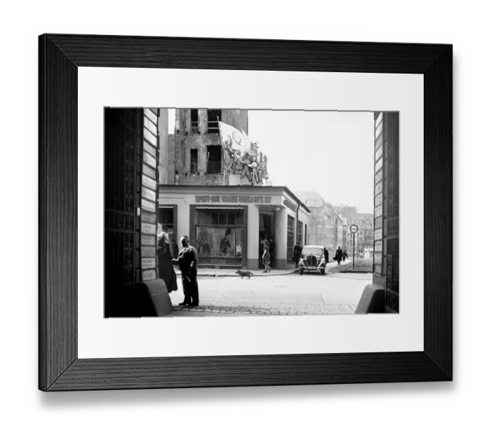 Framed Print : Street scene, 1950, Nikolaistrasse corner Goldhahngaesschen