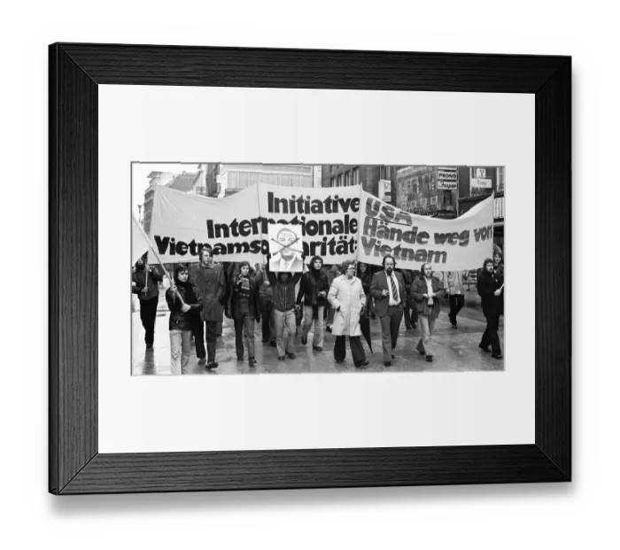 Framed Print : Against the war in Vietnam, supporters of the peace movement demonstrated in Essen