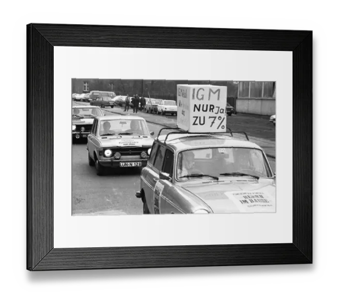Framed Print : The IG Metall union used a motorcade to promote its demands for higher wages