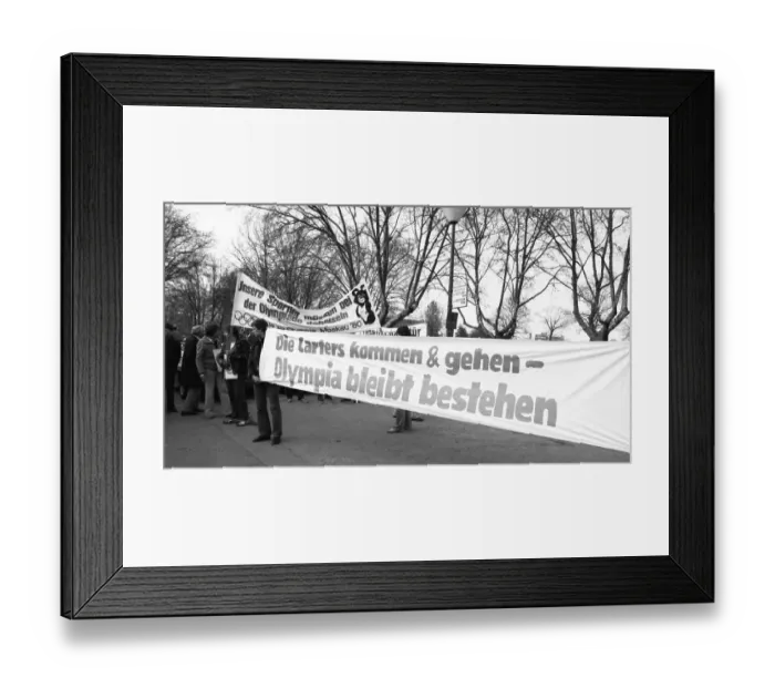 Framed Print : The Yes and No to the 1980 Moscow Olympics brought protesters to the Westfalenhalle on 20