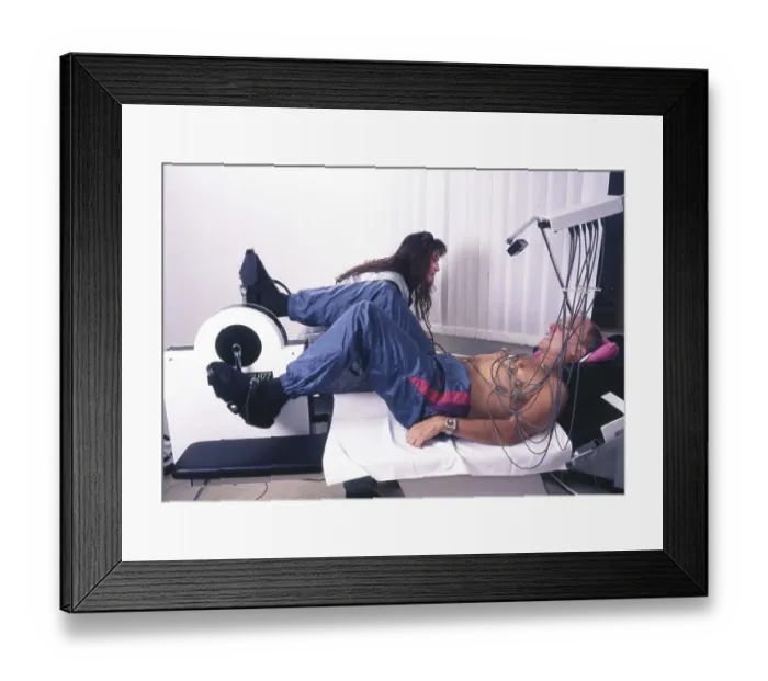 Framed Print : A stress ECG is performed on a patient in a cardiology practice in Iserlohn