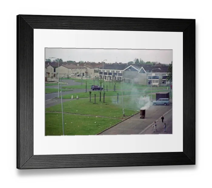 Framed Print : Burning rubbish in a bin, Shangan Road