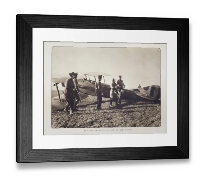 Framed Print : King Albert I and pilot in front of biplane in Flanders during the First World War Framed Print : King Albert I and pilot in front of biplane in Flanders during the First World War