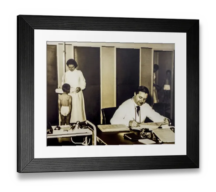 Framed Print : Old sepia archival photograph showing doctor