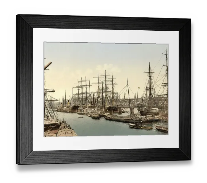 Framed Print : Dock and ships in the harbour, Hamburg