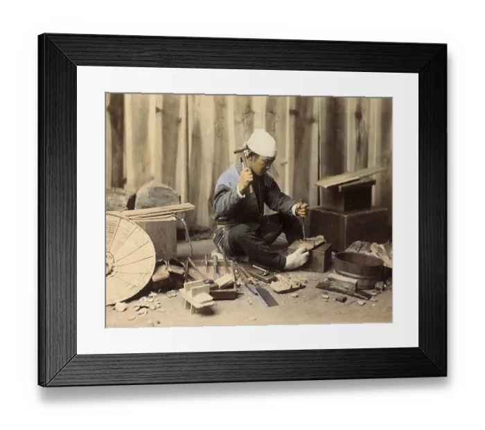 Framed Print : Japanese Shoemaker at Work, 1890 Framed Print : Japanese Shoemaker at Work, 1890