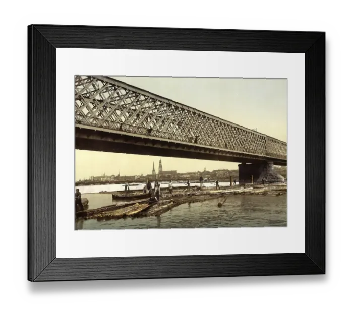 Framed Print : Wood transport, rafting, railway bridge