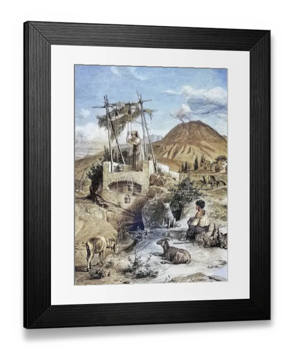 Framed Print : Drawing fountain at the foot of Vesuvius volcano