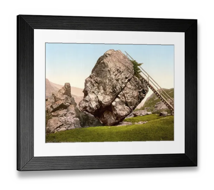 Framed Print : Bowder Stone, a large, auctionable boulder at Grange in Keswick in Borrowdale