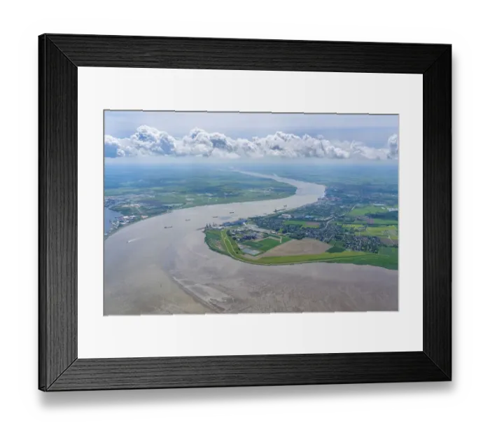 Framed Print : Aerial view of the Weser near Bremerhaven towards Bremen