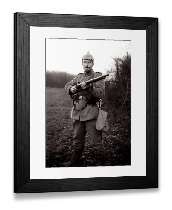 Framed Print : German camp post with carbine. First World War