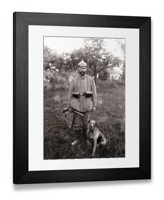 Framed Print : German soldier with carbine, pickelhaube