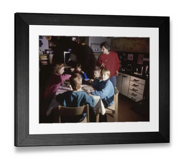 Framed Print : Dortmund. Kindergarten with care for children of age (pre-school) and pupils with chores in 1990