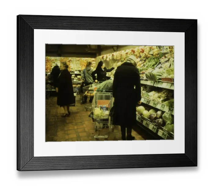 Framed Print : Dortmund. Customers shopping in a sopermarket 1982 Fruit and vegetable stalls