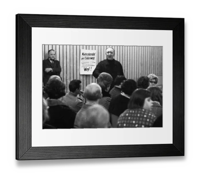 Framed Print : This meeting of affected tenants took a stand against usury in Duesseldorf Framed Print : This meeting of affected tenants took a stand against usury in Duesseldorf