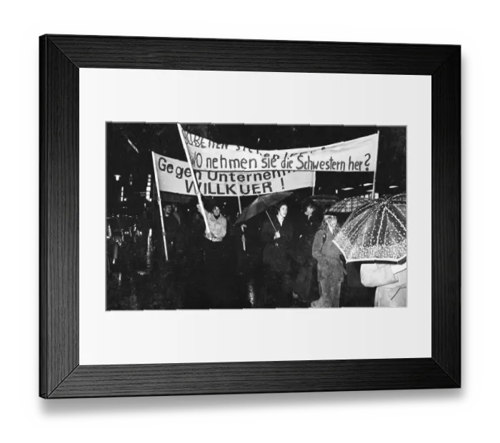 Framed Print : The dismissal of two nurses was protested by parts of the staff at Essen Hospital on 19 October 1973 Framed Print : The dismissal of two nurses was protested by parts of the staff at Essen Hospital on 19 October 1973