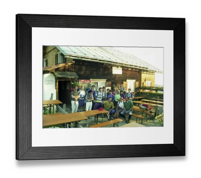 Framed Print : Breganz. Mountain hikers of a German hiking group on a hut hike in the Silvretta on 10