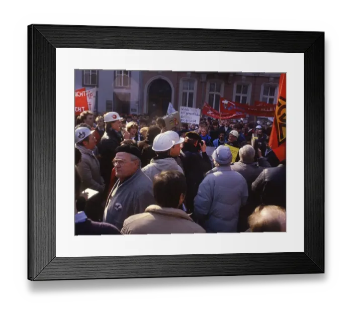 Framed Print : Hattingem. IG Metall rally and protest on Henrichshuette jobs and steel jobs on 7