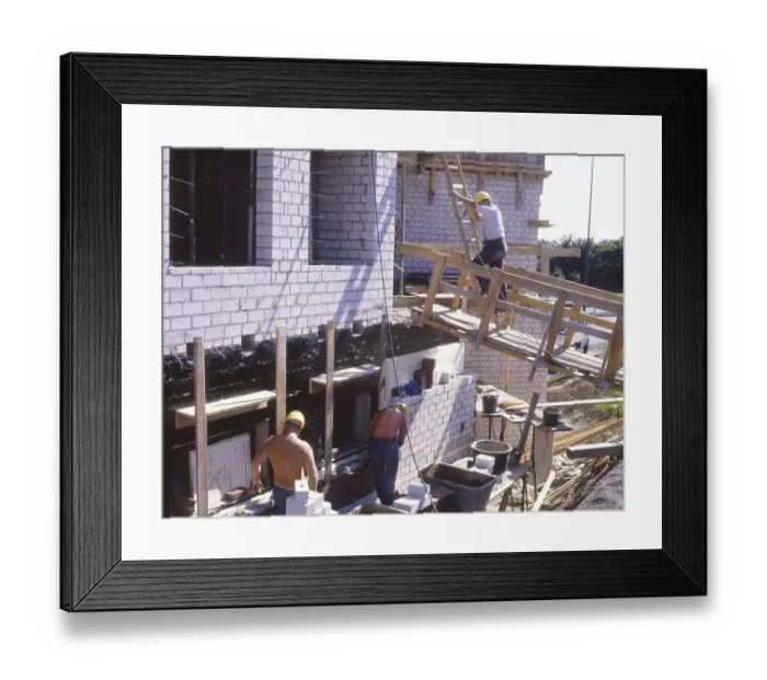 Framed Print : Iserlohn. Construction worker at a building project on 6