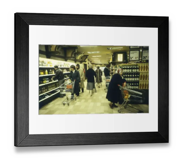 Framed Print : Dortmund. Customers shopping in a Sopermarkt in 1982
