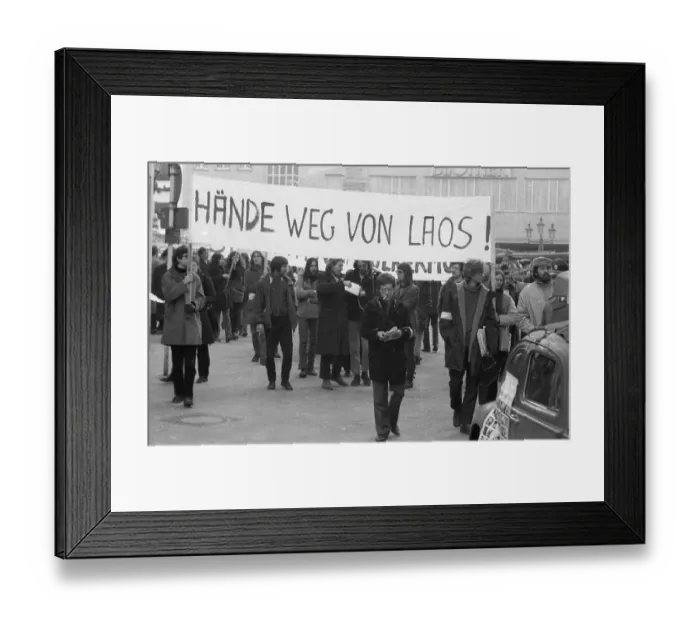 Framed Print : Predominantly students demonstrated for a hands off Laos in 1970 in Bonn against the deployment of the US army in
