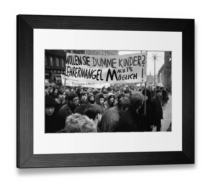 Framed Print : Students in the Ruhr area in the years 1965 to 1971 demonstrated in the Ruhr cities of Dortmund