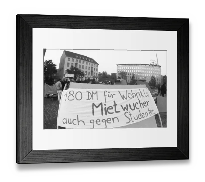 Framed Print : Students and their associations protested against student rent extortion on Kennedyplatz in Essen Framed Print : Students and their associations protested against student rent extortion on Kennedyplatz in Essen