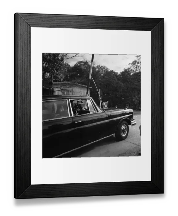 Framed Print : Government representatives with their vehicles in 1966 during a police check at the hitherto secret atomic bunker of