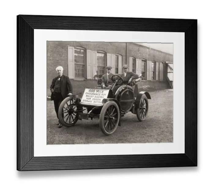 Framed Print : Thomas Edison with his Electric automobile 1910
