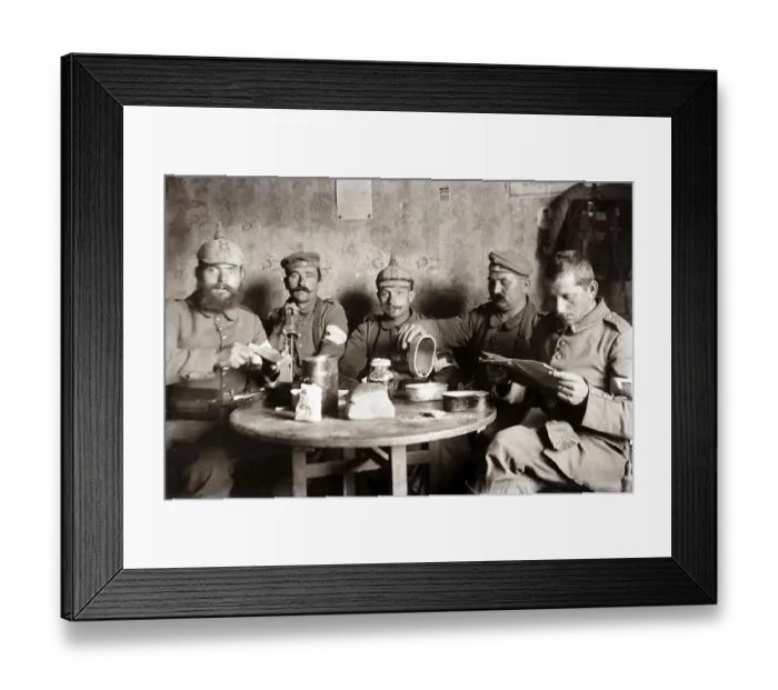 Framed Print : Five German soldiers eating. First World War