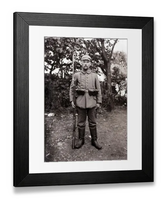 Framed Print : Soldier with spiked helmet and fixed bayonet Framed Print : Soldier with spiked helmet and fixed bayonet