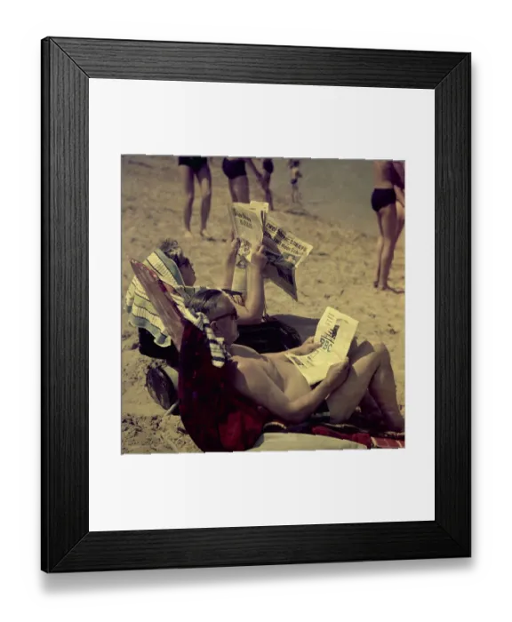 Framed Print : Bathers at Lake Garbsen near Hanover in the summer of 1959